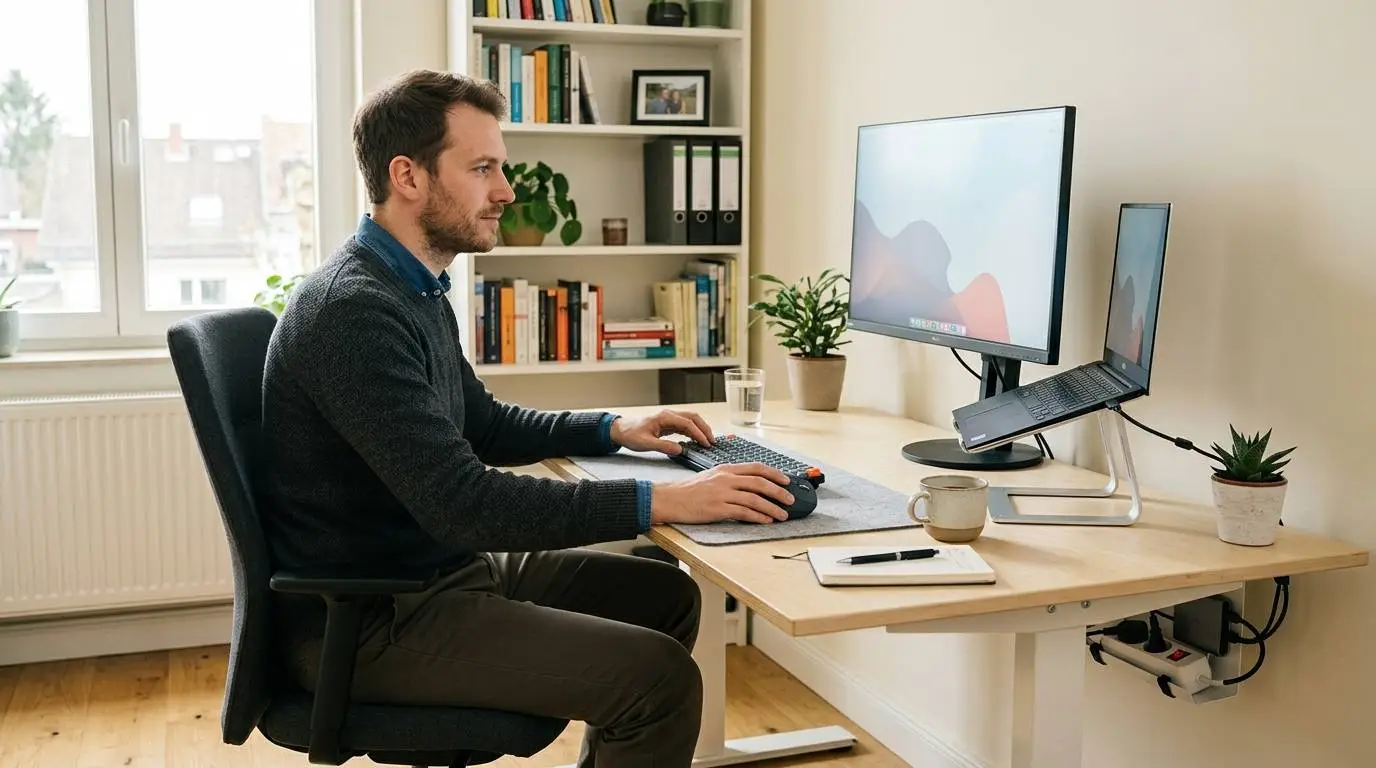 Werk gadgets voor mannen op een ergonomische en georganiseerde werkplek